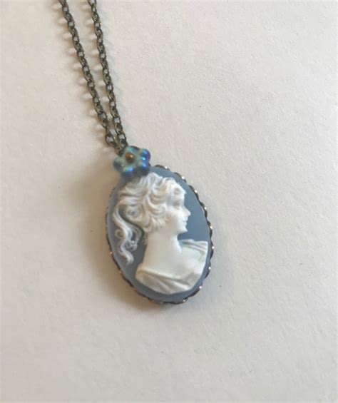 blue cameo necklace|More.